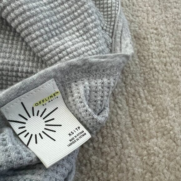 Aerie Offline Gray Waffle Knit Henley Thermal Top XS Cotton Blend - Picture 2 of 12